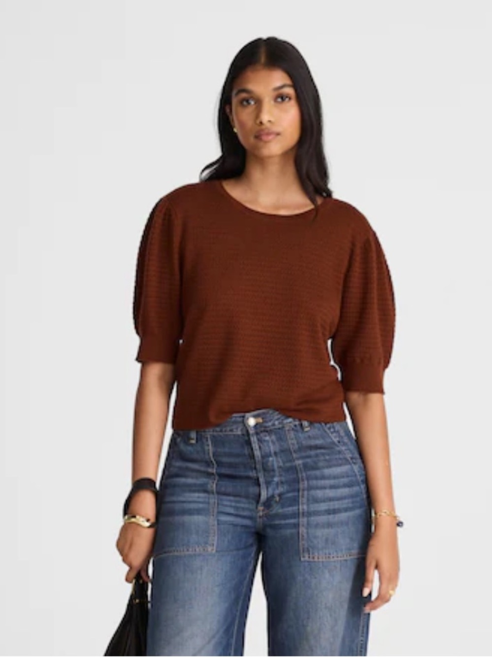 Madewell Rust Brown Waffle-Knit Crewneck Sweater